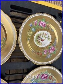 Rosenthal Bavaria Pickard 22K Gilded Dinner Plates 10Bird Floral Set 2 Dresden