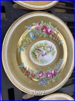 Rosenthal Bavaria Pickard 22K Gilded Dinner Plates 10Bird Floral Set 2 Dresden