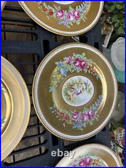 Rosenthal Bavaria Pickard 22K Gilded Dinner Plates 10Bird Floral Set 2 Dresden