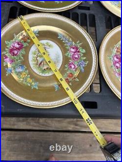 Rosenthal Bavaria Pickard 22K Gilded Dinner Plates 10Bird Floral Set 2 Dresden