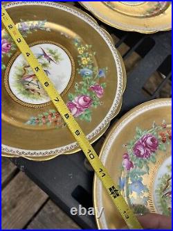 Rosenthal Bavaria Pickard 22K Gilded Dinner Plates 10Bird Floral Set 2 Dresden