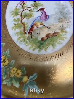 Rosenthal Bavaria Pickard 22K Gilded Dinner Plates 10Bird Floral Set 2 Dresden