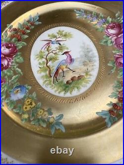 Rosenthal Bavaria Pickard 22K Gilded Dinner Plates 10Bird Floral Set 2 Dresden