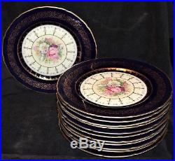 Rosenthal Ivory Cobalt & Gold Floral Dinner Plates Set Of 12