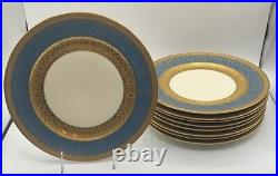 Rosenthal Ivory Ovington's 10.5 Heavy Gold Gilt Blue Dinner Plates Set/9 VGUC