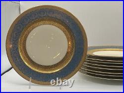 Rosenthal Ivory Ovington's 10.5 Heavy Gold Gilt Blue Dinner Plates Set/9 VGUC