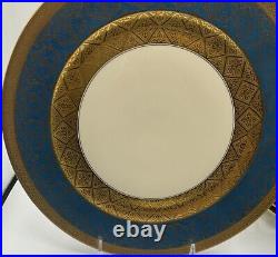 Rosenthal Ivory Ovington's 10.5 Heavy Gold Gilt Blue Dinner Plates Set/9 VGUC