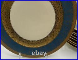 Rosenthal Ivory Ovington's 10.5 Heavy Gold Gilt Blue Dinner Plates Set/9 VGUC