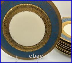 Rosenthal Ivory Ovington's 10.5 Heavy Gold Gilt Blue Dinner Plates Set/9 VGUC