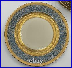 Rosenthal Ivory Ovington's 10.5 Heavy Gold Gilt Blue Dinner Plates Set/9 VGUC