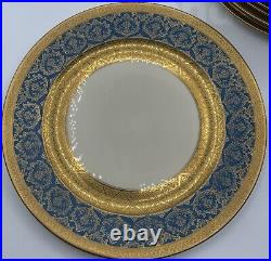 Rosenthal Ivory Ovington's 10.5 Heavy Gold Gilt Blue Dinner Plates Set/9 VGUC