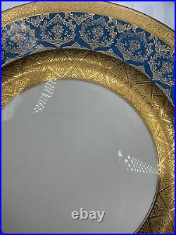 Rosenthal Ivory Ovington's 10.5 Heavy Gold Gilt Blue Dinner Plates Set/9 VGUC