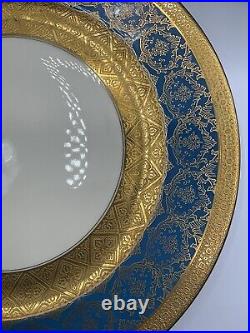 Rosenthal Ivory Ovington's 10.5 Heavy Gold Gilt Blue Dinner Plates Set/9 VGUC