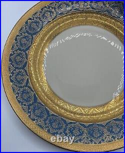 Rosenthal Ivory Ovington's 10.5 Heavy Gold Gilt Blue Dinner Plates Set/9 VGUC