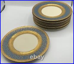 Rosenthal Ivory Ovington's 10.5 Heavy Gold Gilt Blue Dinner Plates Set/9 VGUC