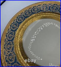 Rosenthal Ivory Ovington's 10.5 Heavy Gold Gilt Blue Dinner Plates Set/9 VGUC