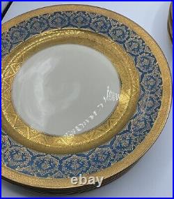 Rosenthal Ivory Ovington's 10.5 Heavy Gold Gilt Blue Dinner Plates Set/9 VGUC