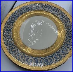 Rosenthal Ivory Ovington's 10.5 Heavy Gold Gilt Blue Dinner Plates Set/9 VGUC