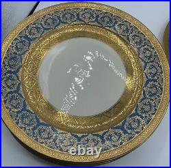 Rosenthal Ivory Ovington's 10.5 Heavy Gold Gilt Blue Dinner Plates Set/9 VGUC