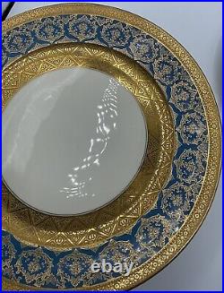 Rosenthal Ivory Ovington's 10.5 Heavy Gold Gilt Blue Dinner Plates Set/9 VGUC