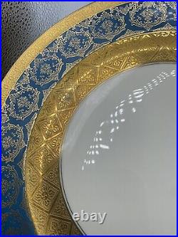 Rosenthal Ivory Ovington's 10.5 Heavy Gold Gilt Blue Dinner Plates Set/9 VGUC