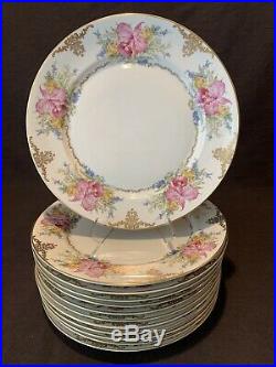 Rosenthal Winifred 824 Dinner Plates 10 3/4D Set of 12 Pink Orchids Gold Scroll