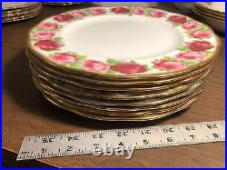 Royal Albert Old English Rose Dinner Plates set of 8 Brushed Gold Trim 10.5+ in