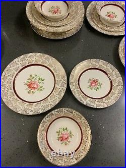 Royal Alma Rose 22 Kt Gold Bone China 6 dinner plates, 6 side plates, 6 bowls set