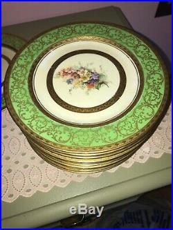 Royal Bavarian Hutschenreuther Selb GE Roy Green, Gold, Floral 12 Dinner Plates