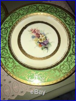Royal Bavarian Hutschenreuther Selb GE Roy Green, Gold, Floral 12 Dinner Plates