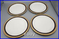Royal Cauldon 4145 Dinner Plates Cobalt Blue Gold Antique Set of 9- 10 1/4