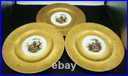 Royal Cauldon Gold Encrusted Dinner Plates Courting Couple 2 Designs Lot of 3