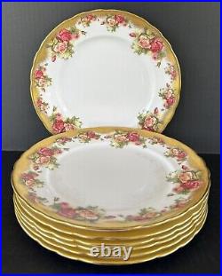 Royal Chelsea Golden Rose Dinner Plates 10 3/8 Set of 7 Heavy Gold