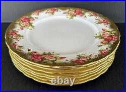 Royal Chelsea Golden Rose Dinner Plates 10 3/8 Set of 7 Heavy Gold