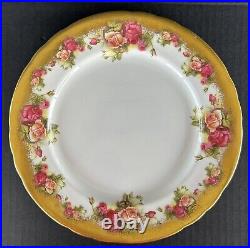 Royal Chelsea Golden Rose Dinner Plates 10 3/8 Set of 7 Heavy Gold