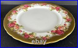 Royal Chelsea Golden Rose Dinner Plates 10 3/8 Set of 7 Heavy Gold