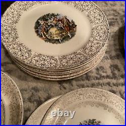 Royal China Inc. Warranted 22K Gold Colonial Dinner Plates And Bowl Set