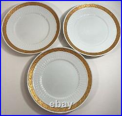 Royal Copenhagen Fan Service Gold 3 Dinner Plates 414 11519 Excellent