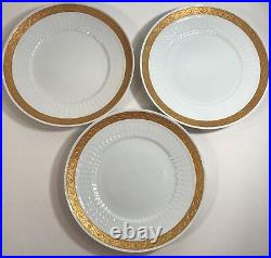 Royal Copenhagen Fan Service Gold 3 Dinner Plates 414 11519 Excellent