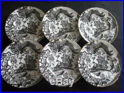Royal Crown Derby Black Aves A1310 Gold Rim Pattern 10.5 Dinner Plates x 6