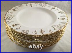 Royal Crown Derby Fine Bone China Vine Gold Pattern Set Of 10 Dinner Plates