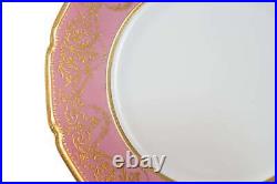 Royal Doulton Hand Painted Raised Gold Dinner Plate Set (6) with pink borders