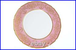 Royal Doulton Hand Painted Raised Gold Dinner Plate Set (6) with pink borders