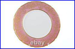 Royal Doulton Hand Painted Raised Gold Dinner Plate Set (6) with pink borders