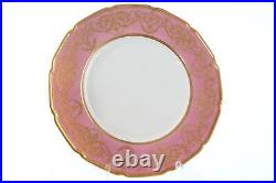 Royal Doulton Hand Painted Raised Gold Dinner Plate Set (6) with pink borders