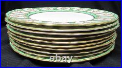 Royal Doulton Sevres Green & Gold Gilt Encrusted Dinner Plates Set of 10