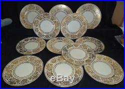 Royal Ivory Czechoslovakia Set of 12 Dinner Plates Ivory withHeavy Gold Filigree