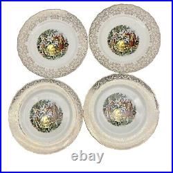 Royal Queen China Set of 12 Plates 9 inch Cream 22K Gold Trim Dancing Couple