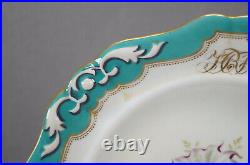 Royal Vienna Hand Painted Flowers Turquoise & Gold Monogrammed 9 1/4 Inch Plate