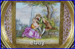 Royal Vienna Style Hand Painted Watteau Scene Raised Gold 9 1/4 inch Plate
